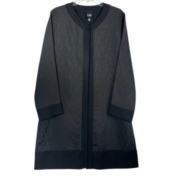 Eileen Fisher black matte jacquard swirl long cardigan size L - Picture 1 of 4